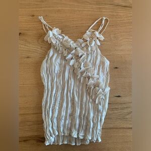 Lapis Girl Criss Cross Pleated Fluff Taupe Top Spaghetti Strap Women’s M Prelove